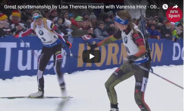 Opposition Skiers help each other