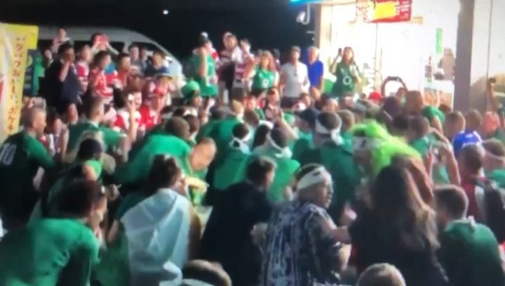 Irish fans applaud the victorious Japanese fans by singing songs of worship and respect to them!