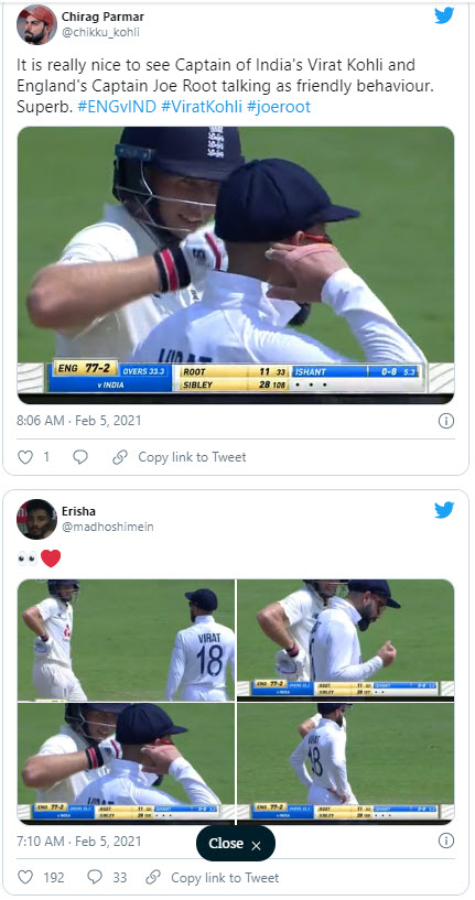 England and Indian cricket captains have friendly chat during first test match