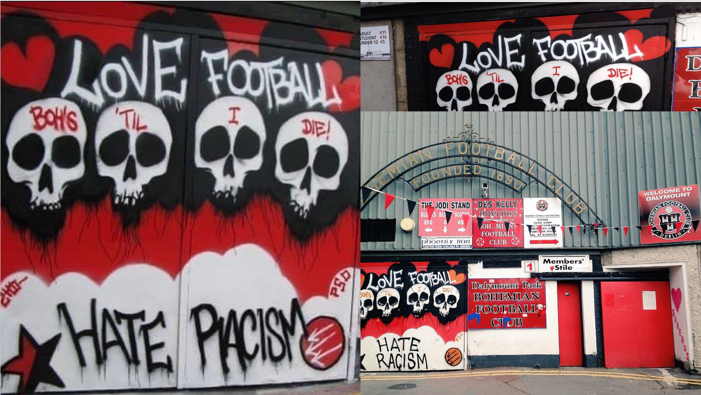 Bohemian's FC Entrance Mural with WeLOVE FOOTBALL - HATE RACISM